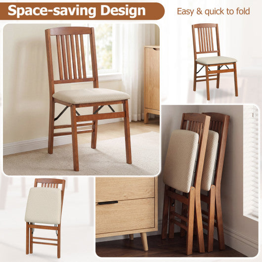 Set of 4 Foldable Upholstered Kitchen Chairs with Padded Seat-Beige