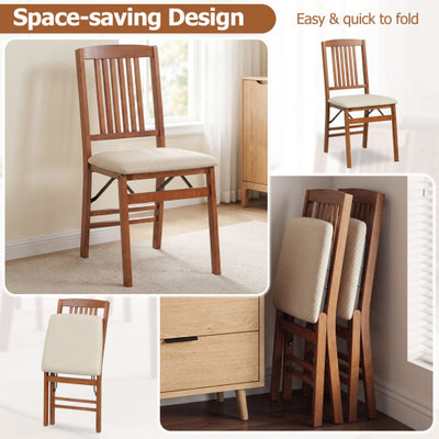 Set of 4 Foldable Upholstered Kitchen Chairs with Padded Seat-Beige