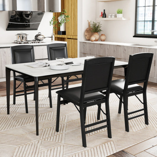 Set of 4 Folding Dining Chairs with Padded Seat and High Backrest-Black