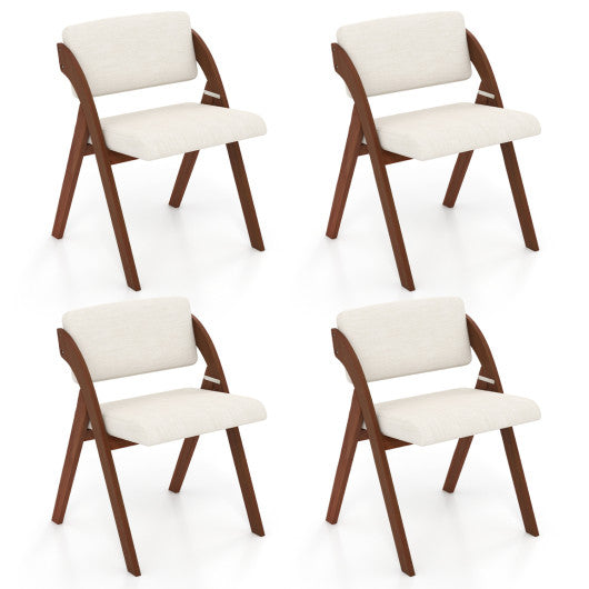 Set of 4 Folding Kitchen Dining Chairs with Rubber Wood Legs-Walnut
