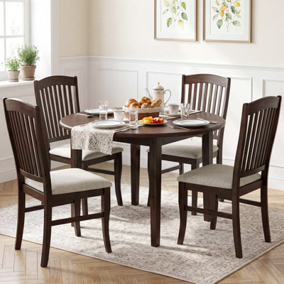 Set of 4 Kitchen Side Chairs with Rubber Wood Frame and Comfy Padded Seat-Brown & White