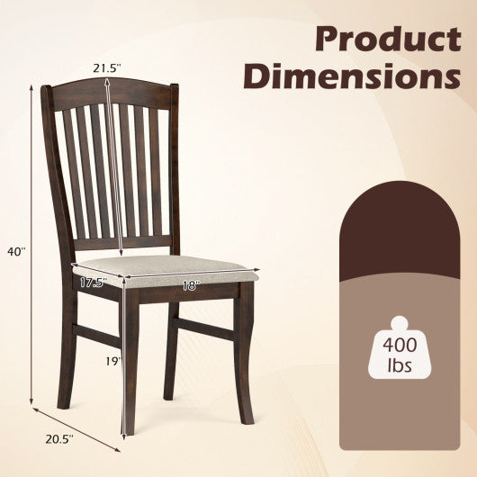 Set of 4 Kitchen Side Chairs with Rubber Wood Frame and Comfy Padded Seat-Brown & White
