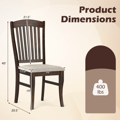 Set of 4 Kitchen Side Chairs with Rubber Wood Frame and Comfy Padded Seat-Brown & White