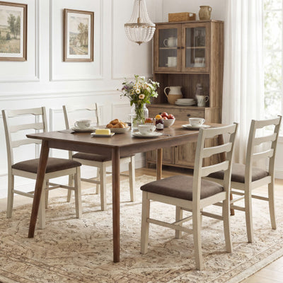 Set of 4 Linen Style Upholstered Dining Chairs with Wood Frames-White
