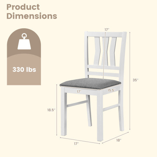 Set of 4 Linen Style Upholstered Kitchen Chairs with Wood Frames-White