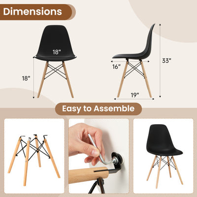 4 Pieces Modern Armless Dining Chair Set with Wood Legs-Black