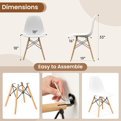 Set of 4 Modern Armless Dining Chairs Plastic Chairs with Wood Legs-White