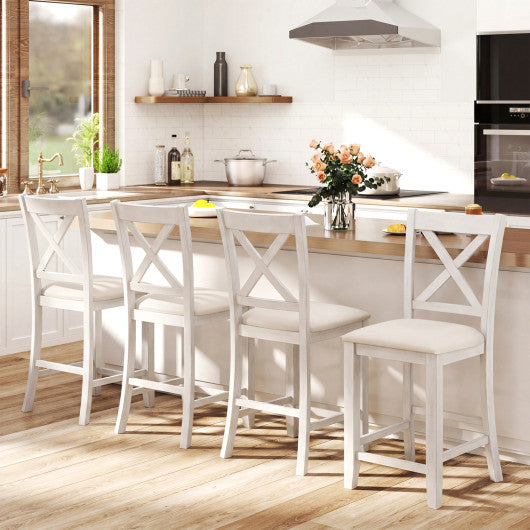 Set of 4 Modern Farmhouse Counter Height Stools with Footrest-White