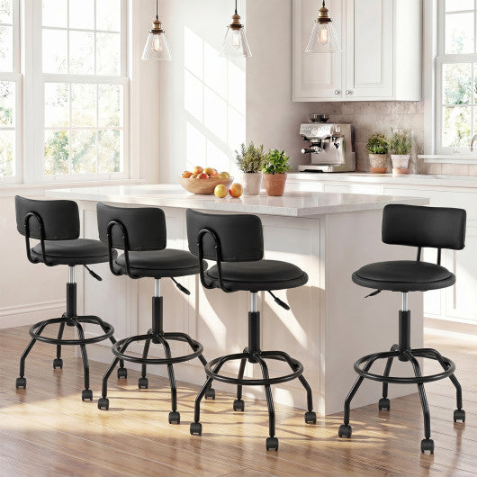 Set of 4 Modern Swivel Height Adjustable Bar Stool with Backrest-Black