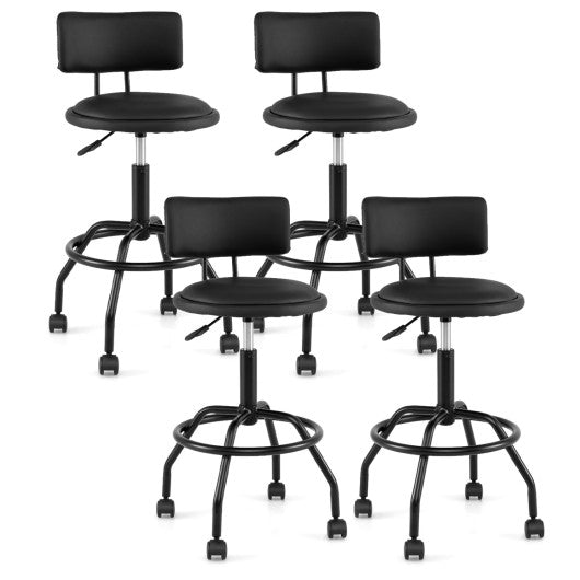 Set of 4 Modern Swivel Height Adjustable Bar Stool with Backrest-Black