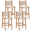 Set of 4 Outdoor Counter Height Bar Stool Woven Paper Rope Patio Barstool with Teak Wood Frame