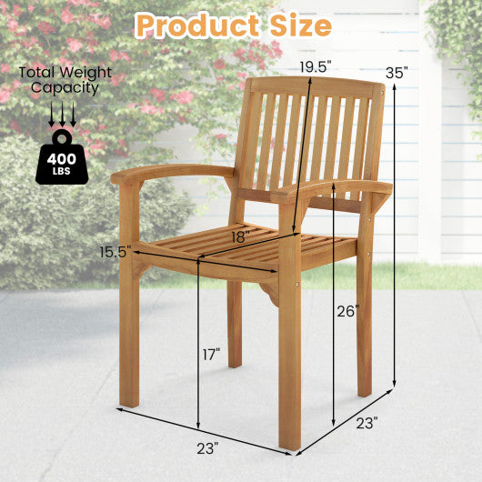 Set of 4 Outdoor Patio Chair with Slatted Seat and Curved Seat