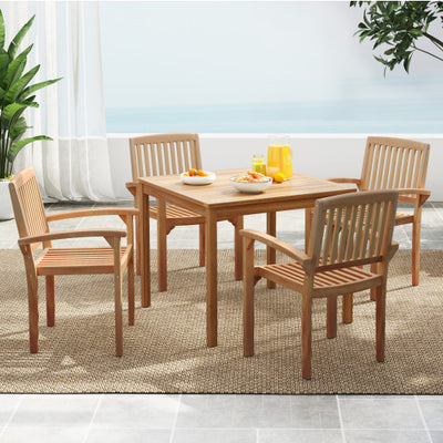 Set of 4 Outdoor Patio Chair with Slatted Seat and Curved Seat