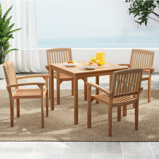 Set of 4 Outdoor Patio Chair with Slatted Seat and Curved Seat