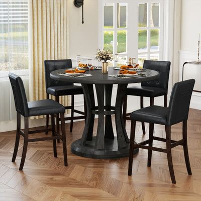 Set of 4 PVC Dining Leather Bar Stools with Solid Wood Legs-24 icnh