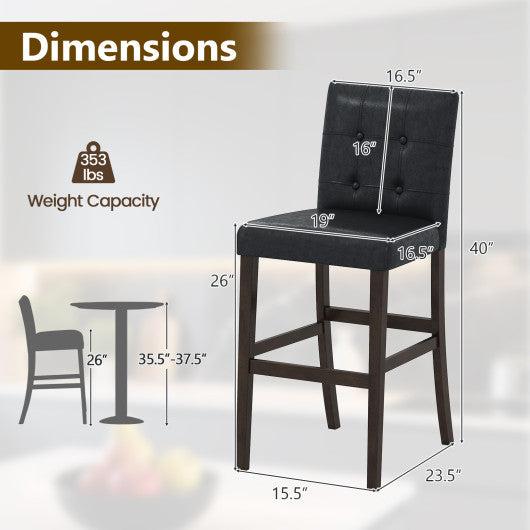 Set of 4 PVC Dining Leather Bar Stools with Solid Wood Legs-24 icnh