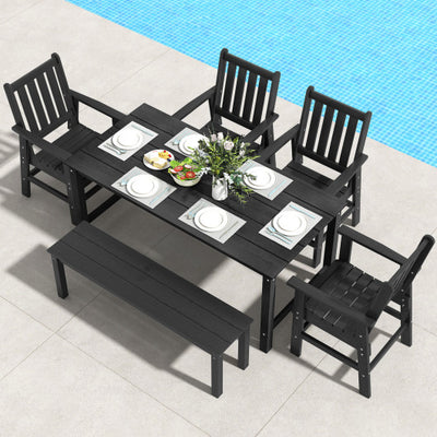 Set of 4 Patio Dining Chairs with Wide Armrests-Black