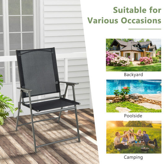 Set of 4 Patio Folding Chair Set with Rustproof Metal Frame-Black
