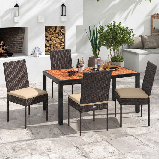 Set of 4 Patio Rattan Wicker Dining Chairs Set with Soft Cushions- Brown
