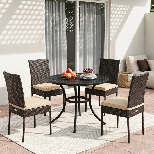 Set of 4 Patio Rattan Wicker Dining Chairs Set with Soft Cushions- Brown