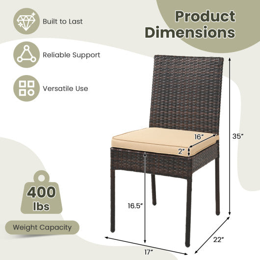 Set of 4 Patio Rattan Wicker Dining Chairs Set with Soft Cushions- Brown