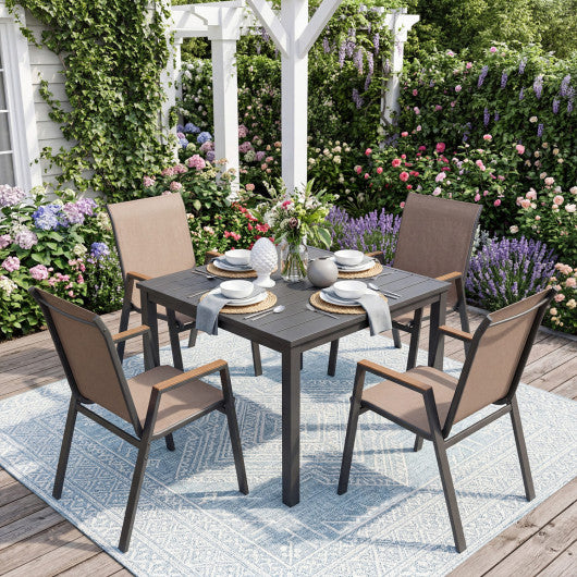 Set of 4 Stackable Patio Chairs with High Backs for Backyard 400 LBS-Brown