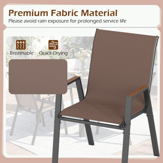Set of 4 Stackable Patio Chairs with High Backs for Backyard 400 LBS-Brown