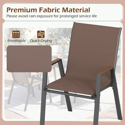 Set of 4 Stackable Patio Chairs with High Backs for Backyard 400 LBS-Brown