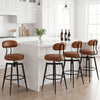 Set of 4 Swivel Barstools Faux Leather with Upholstered Seat and Back-Brown