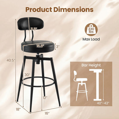 Set of 4 Swivel Barstools Faux Leather with Upholstered Seat and Back-Black