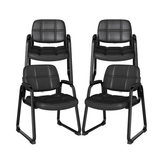 Set of 4 Upholstered Waiting Room Chair with Armrest and Ergonomic Backrest-Black