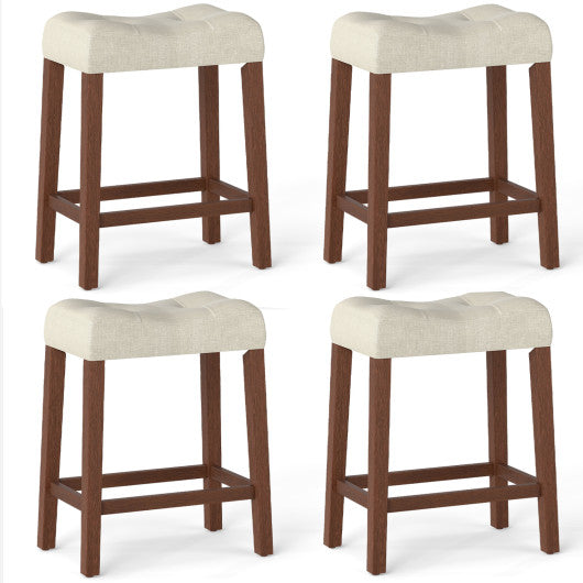 Set of 4 Upholstered Counter Height Bar Stool with Curved Saddle-Seat-Brown