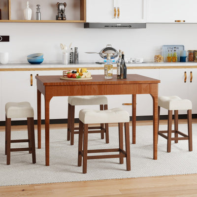 Set of 4 Upholstered Counter Height Bar Stool with Curved Saddle-Seat-Brown