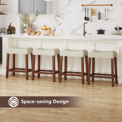 Set of 4 Upholstered Counter Height Bar Stool with Curved Saddle-Seat-Brown