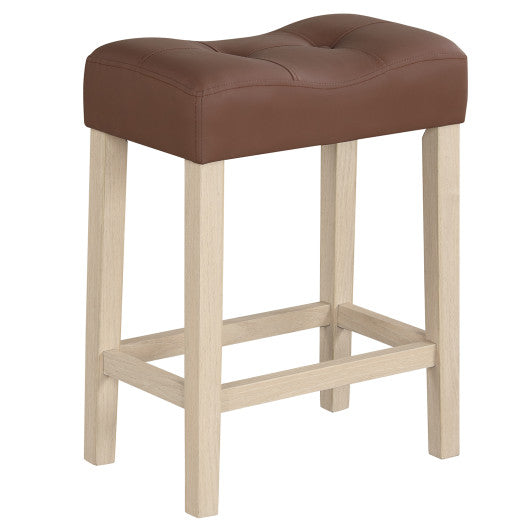 Set of 4 Upholstered Counter Height Bar Stool with Curved Saddle-Seat-Natural
