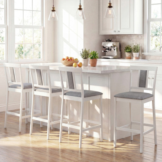 Set of 4 Upholstered Barstool 29.5 Inch Bar Height with Solid Rubber Wood Frame-White