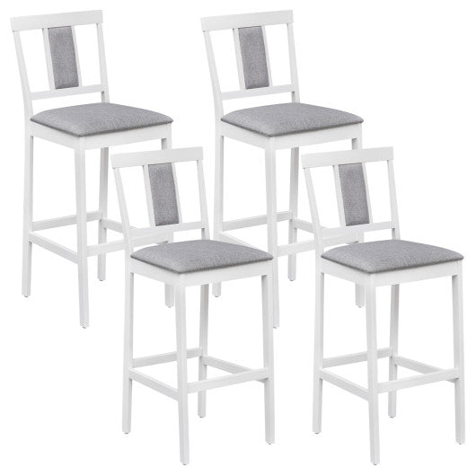 Set of 4 Upholstered Barstool 29.5 Inch Bar Height with Solid Rubber Wood Frame-White