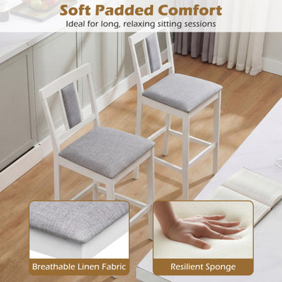 Set of 4 Upholstered Barstool 29.5 Inch Bar Height with Solid Rubber Wood Frame-White