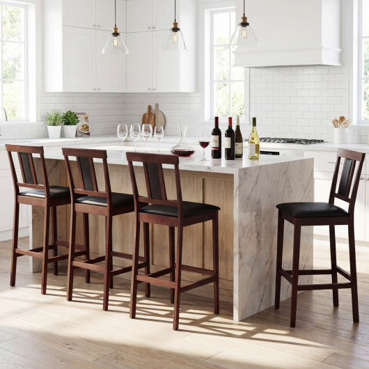 Set of 4 Upholstered Barstool 29.5 Inch Bar Height with Solid Rubber Wood Frame-Walnut