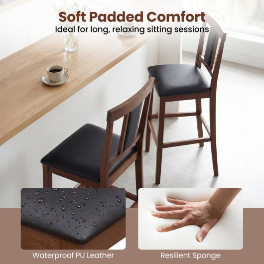Set of 4 Upholstered Barstool 29.5 Inch Bar Height with Solid Rubber Wood Frame-Walnut