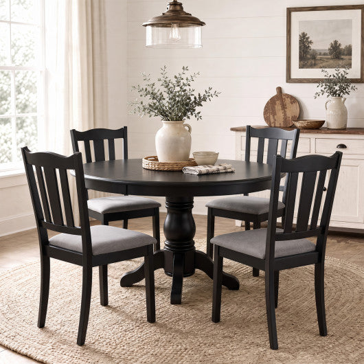 Set of 4 Wooden Dining Chair with Hollow Back and Soft-padded Cushion-Black