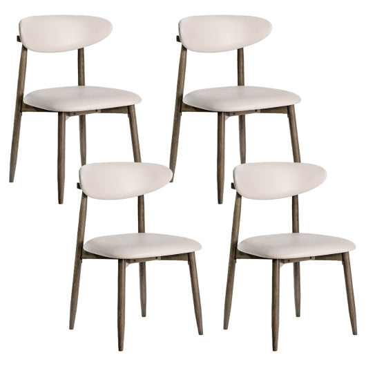 Set of 4 Wooden Modern Upholstered Dining Chairs with Curved Backrest-Beige
