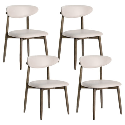 Set of 4 Wooden Modern Upholstered Dining Chairs with Curved Backrest-Beige