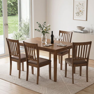 Set of 4 Wooden Upholstered Dining Chairs with Rubber Wood Frame-Brown