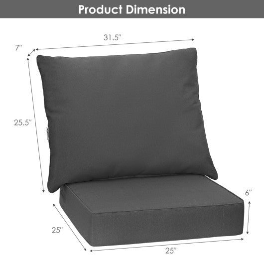 Set of 6 Deep Seat Chair Cushion Pads Set with Rope Belts for Indoor and Outdoor-Gray