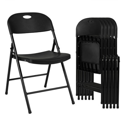 Set of 6 Foldable Plastic Chairs with Ergonomic Backrest-Black