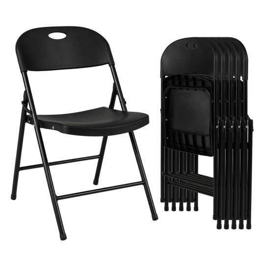 Set of 6 Foldable Plastic Chairs with Ergonomic Backrest-Black