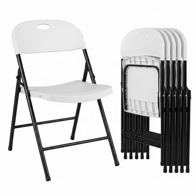 Set of 6 Foldable Plastic Chairs with Ergonomic Backrest-White