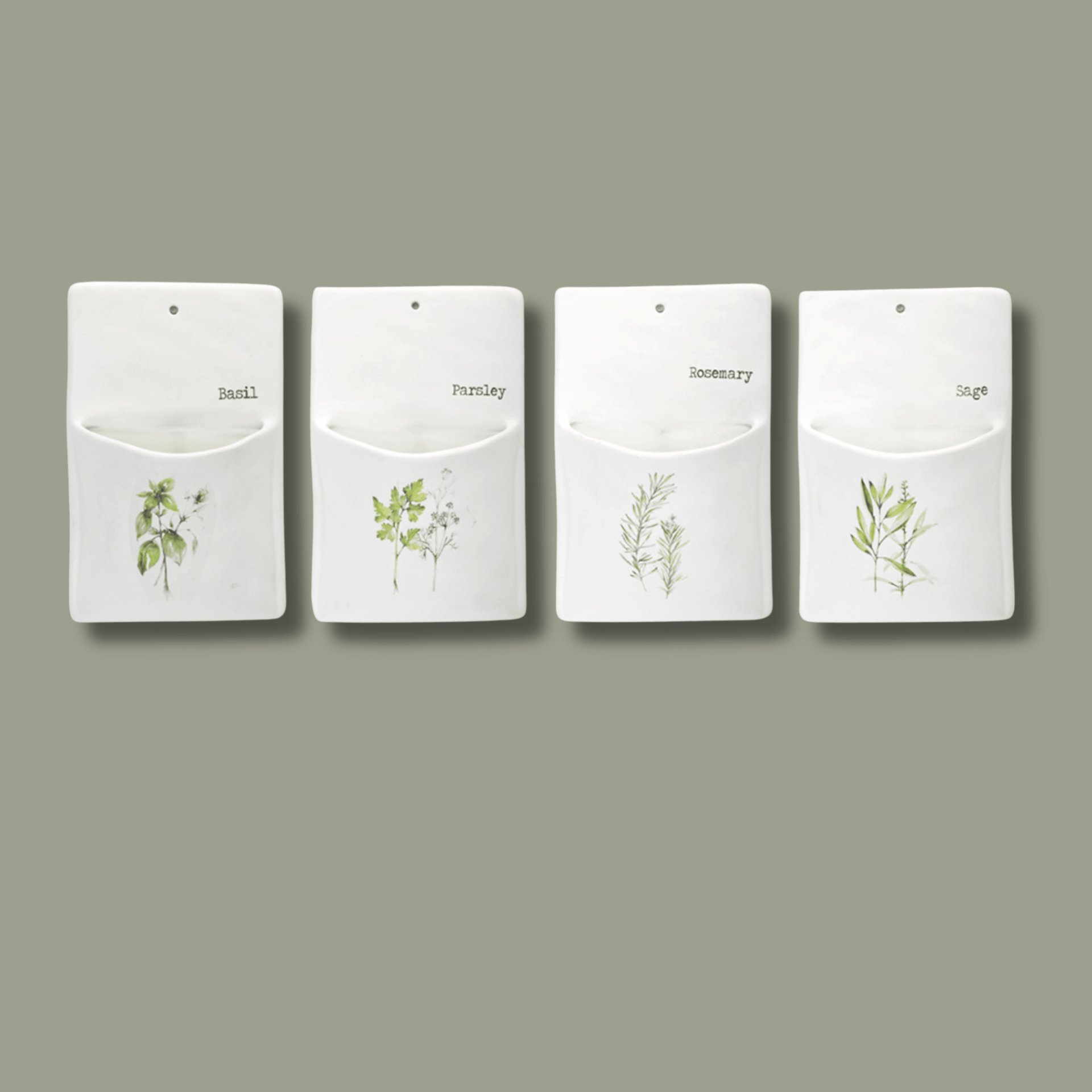 Set of 4 Ceramic Herb Wall Pockets