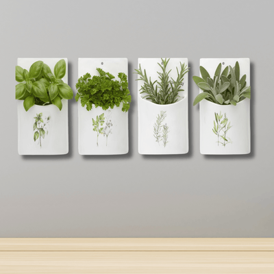 Set of 4 Ceramic Herb Wall Pockets